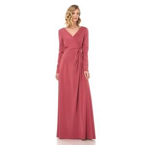 NWT KAY UNGER Adelina Long Sleeve Gown V-Neck Maxi Dress Rose Size 4
